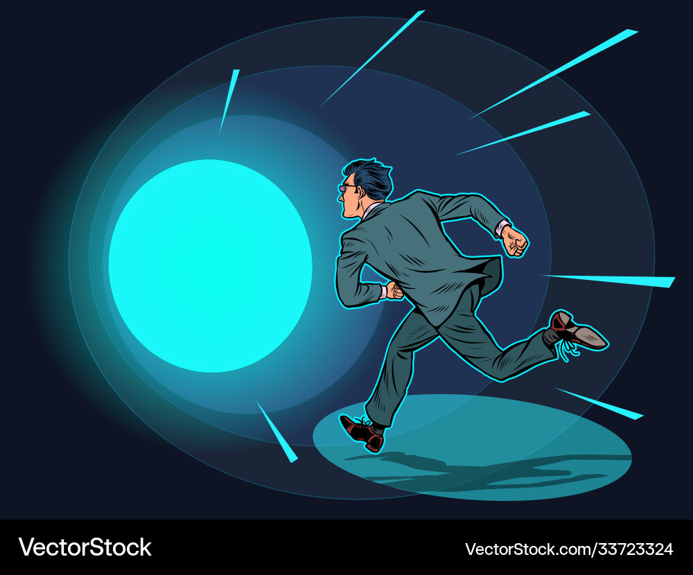 Man Running Through a Light Tunnel vector image