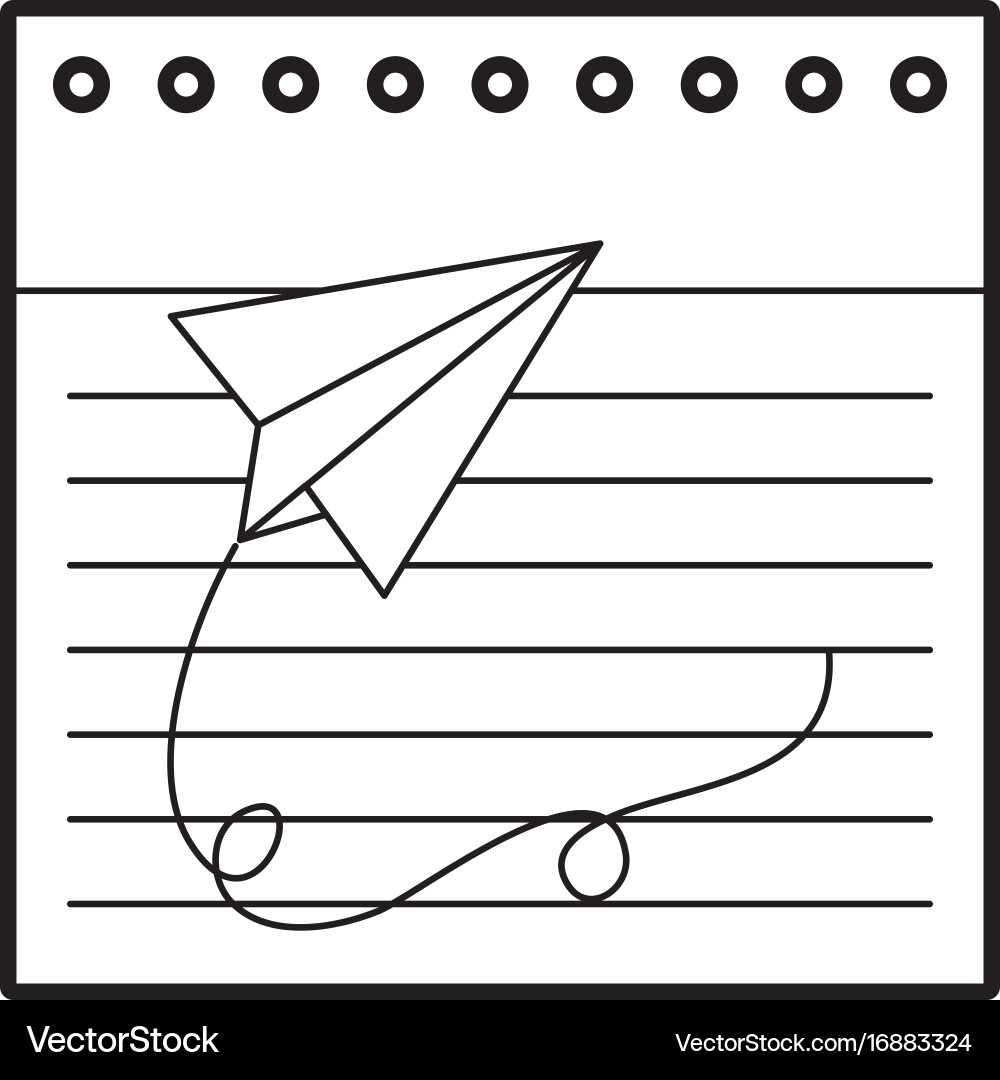 Notebook sheet with paper airplane vector image