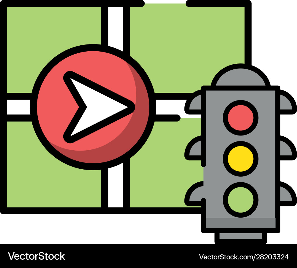 Paper map guide with semaphore Vector Image