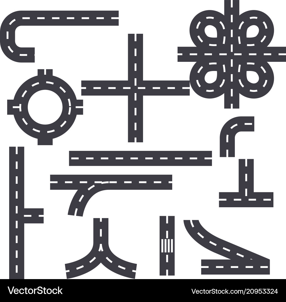 Road map elements line icon concept Road map elements line icon concept vector image