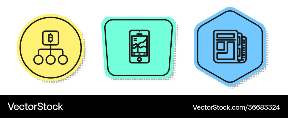 Set line blockchain technology bitcoin mobile Set line blockchain technology bitcoin mobile Vector Image