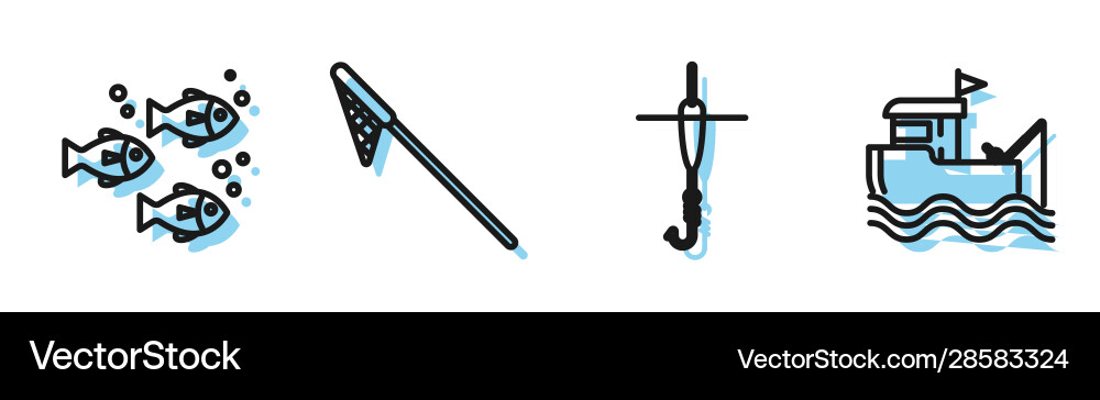 Set line fishing hook and float fish net Vector Image