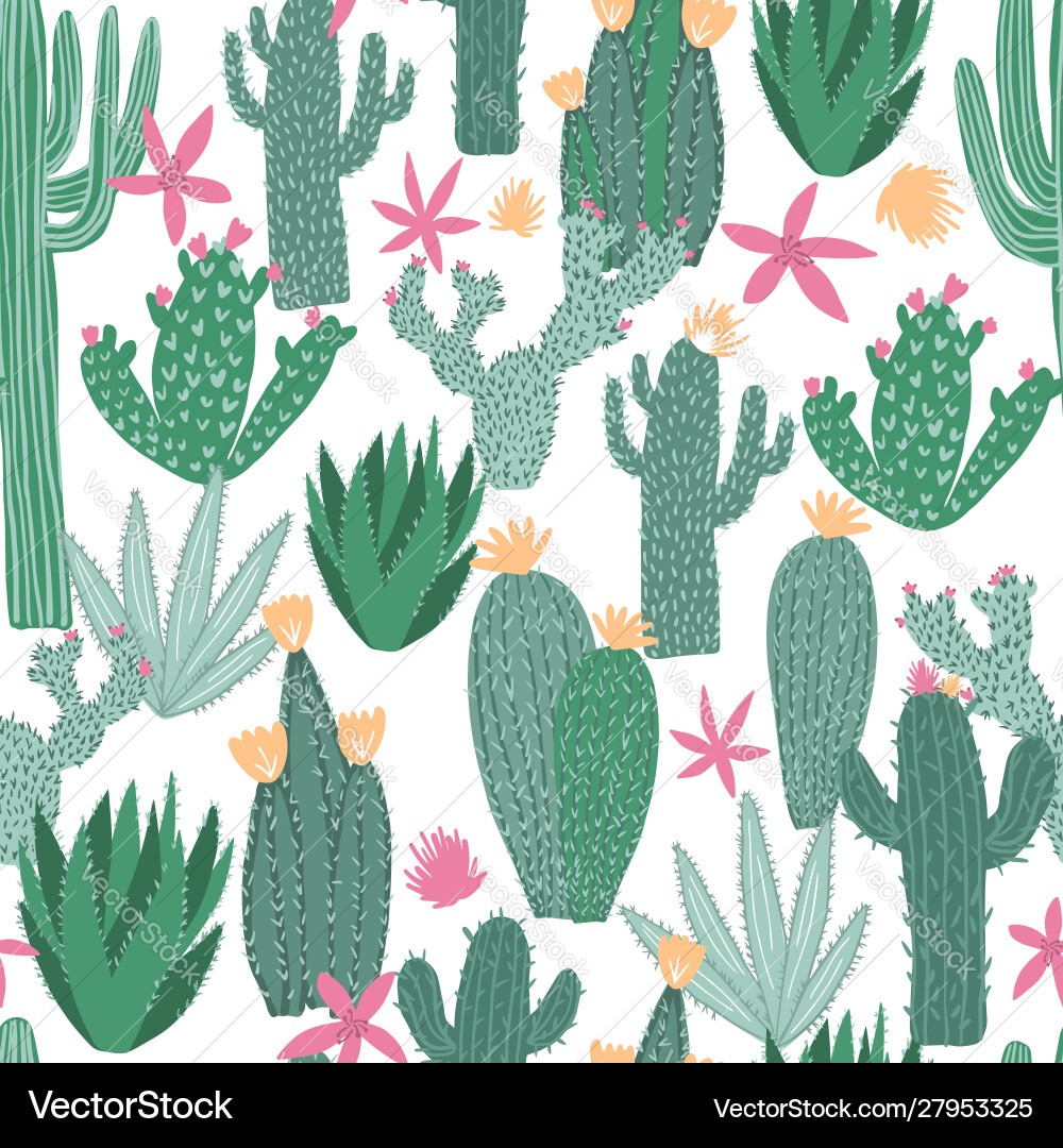 Cactus seamless pattern on white background Cactus seamless pattern on white background vector image