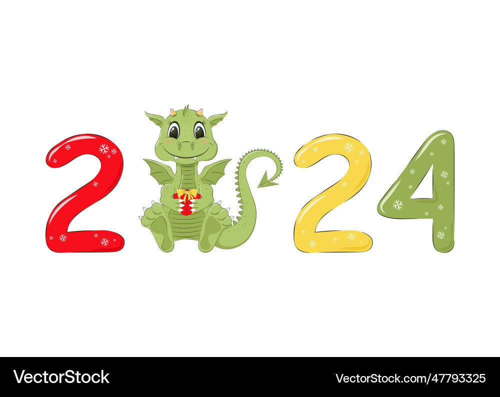 Cartoon niedlichen Drachen und lustige Farbe Nummer 2024 Cartoon niedlichen Drachen und lustige Farbe Nummer 2024 vektorbild