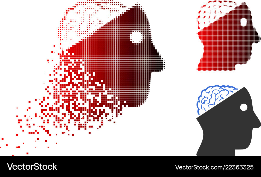 Destructed pixel halftone open brain icon Destructed pixel halftone open brain icon vector image