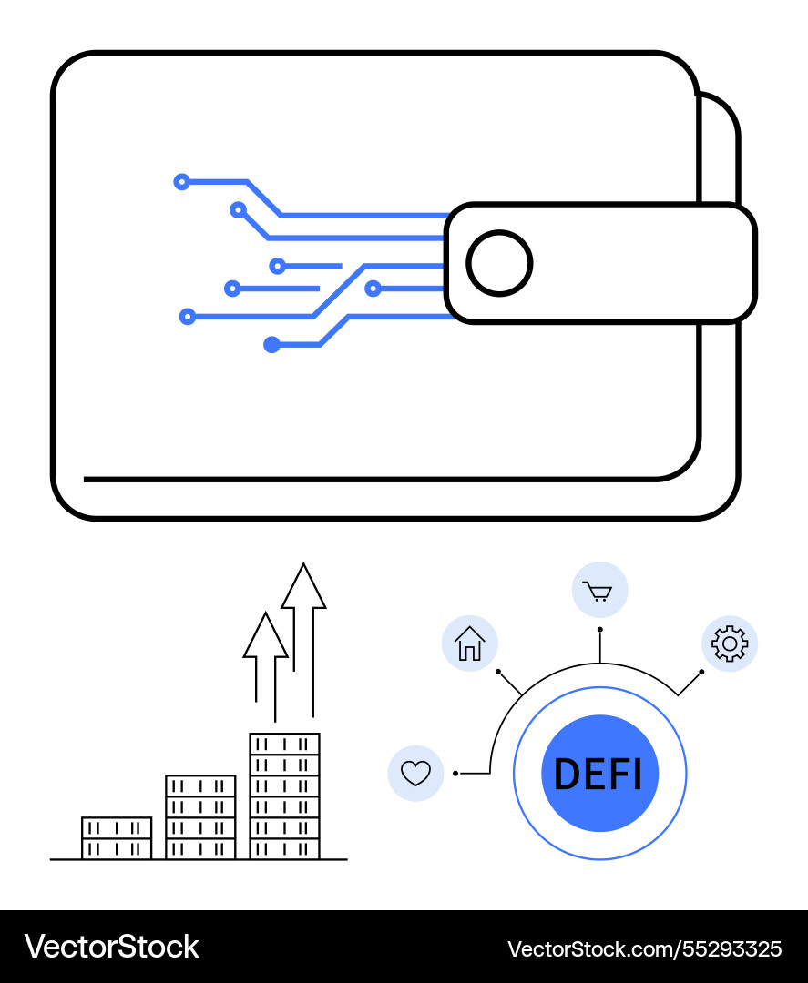 Digital wallet with circuit design and defi Digital wallet with circuit design and defi vector image