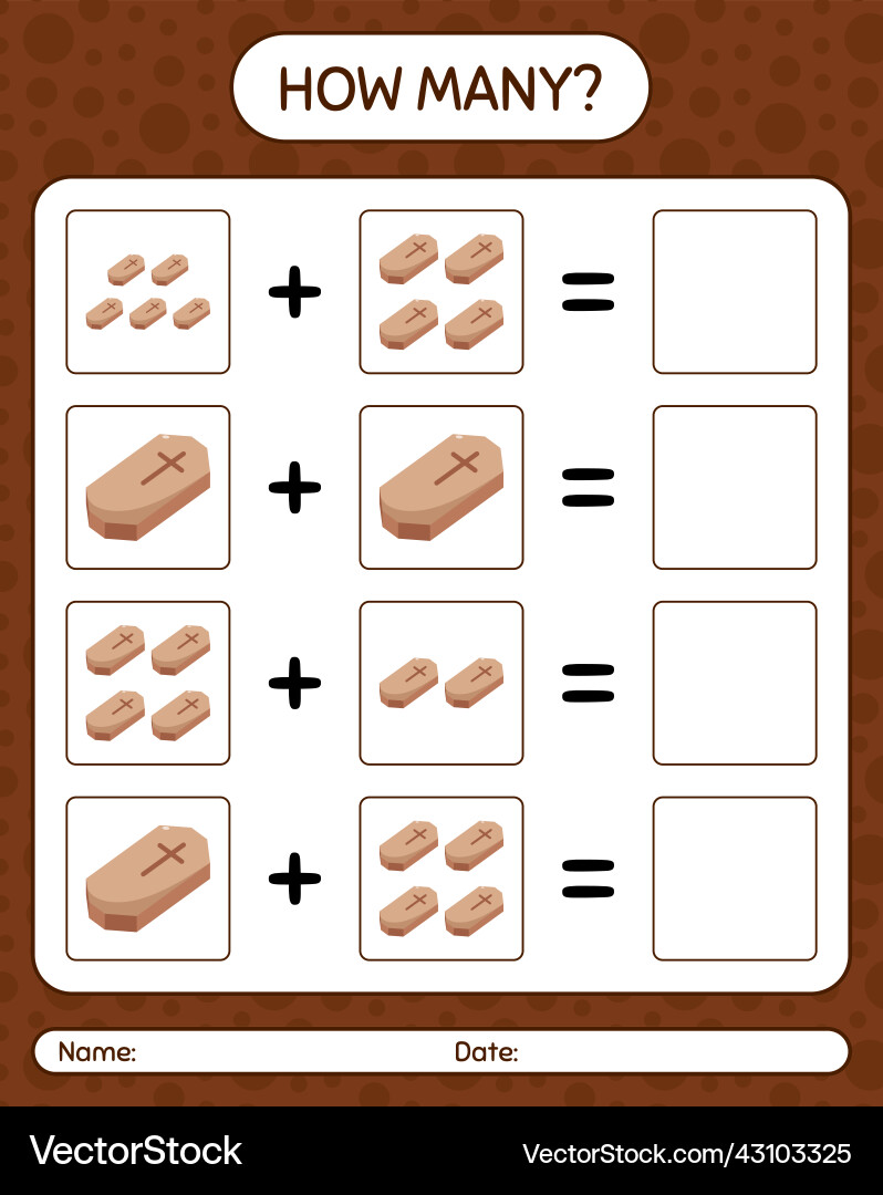 How many counting game with coffin worksheet How many counting game with coffin worksheet vector image