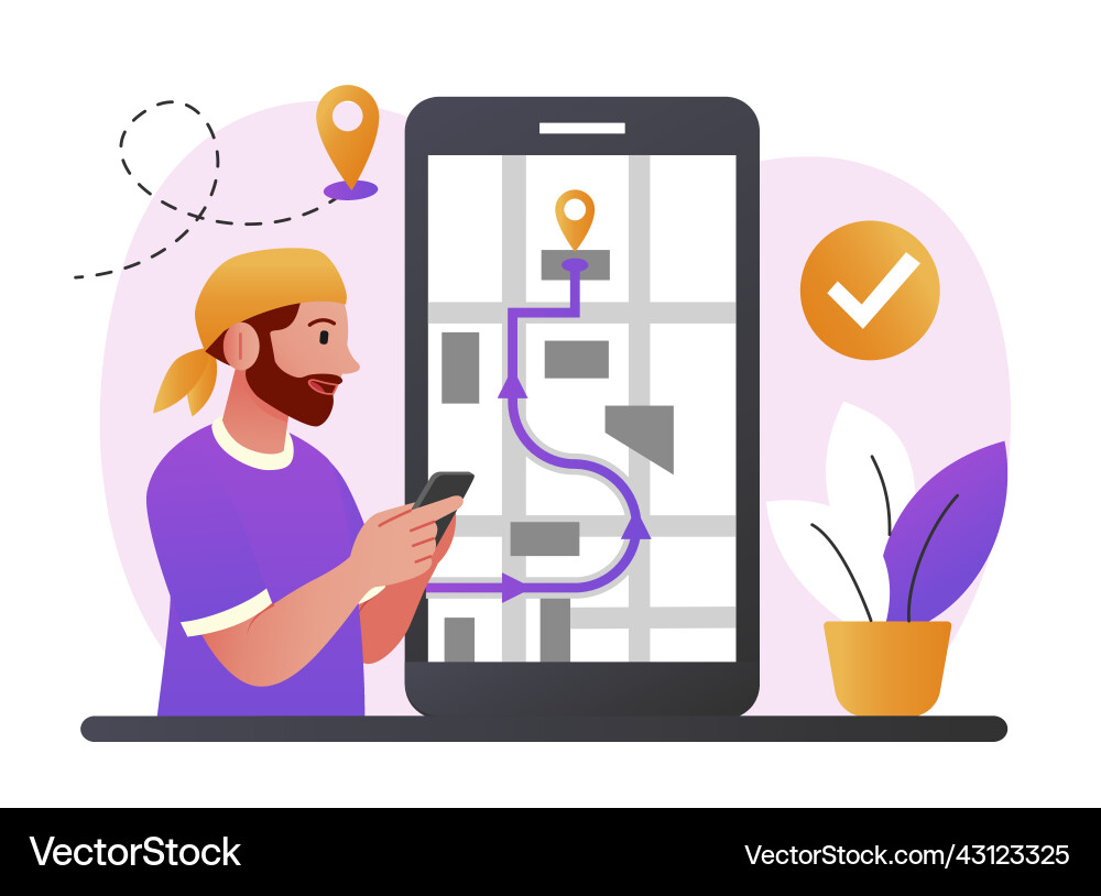 Man with phone looking at map Man with phone looking at map vector image
