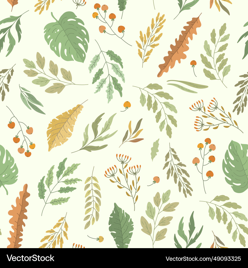 Seamless pattern with branch leaves and berries vector image