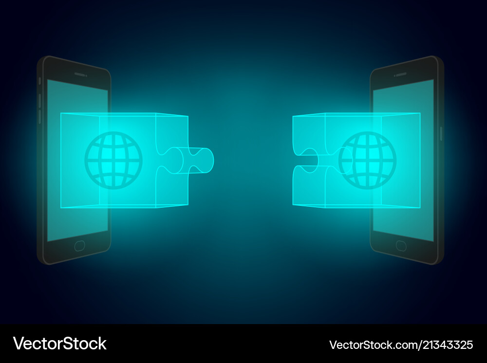 Two smartphone with jigsaw puzzle 3d and network Two smartphone with jigsaw puzzle 3d and network vector image
