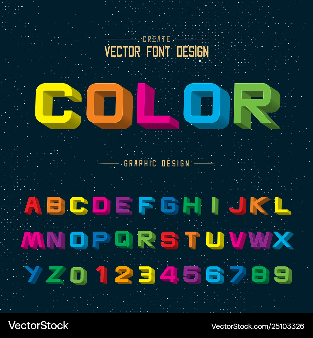 3d font color and alphabet writing design vector image