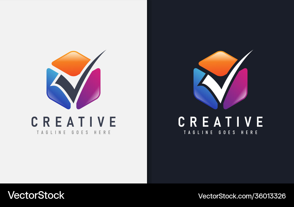 Creative colorful cube combine with tick symbol vector image