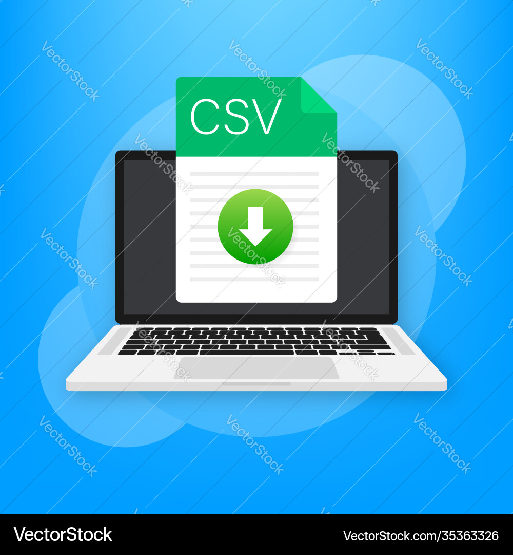 Csv file icon with laptop spreadsheet document Csv file icon with laptop spreadsheet document vector image