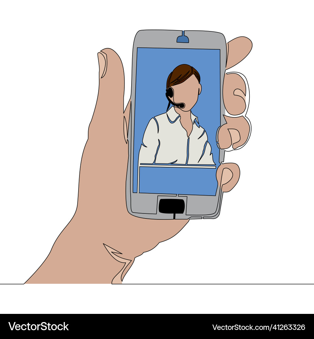 Flat continuous line online technical support app vector image