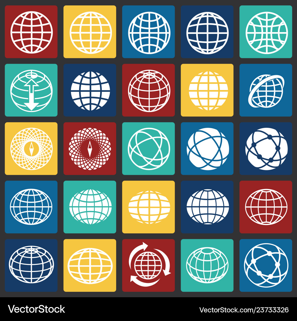 Globe Icon Set - Circular & Square Backgrounds vector image