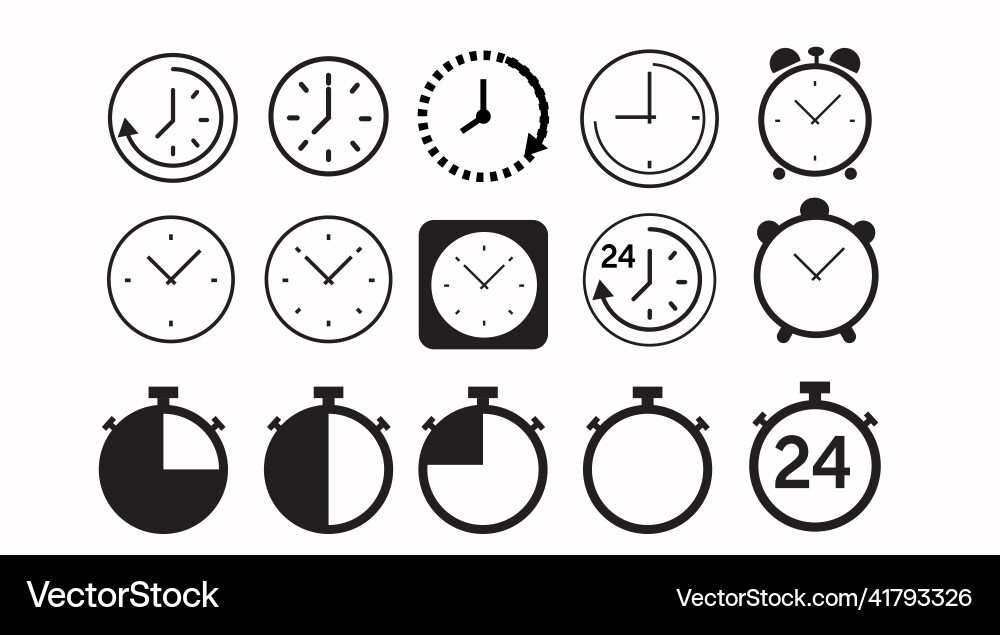 Isolated time and clock line icons Vector Image