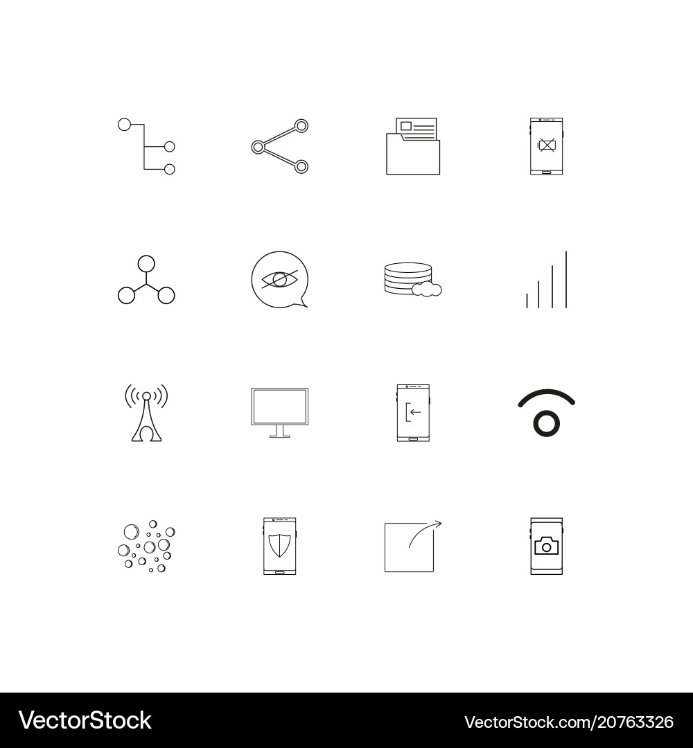 Network and database linear thin icons set vector image