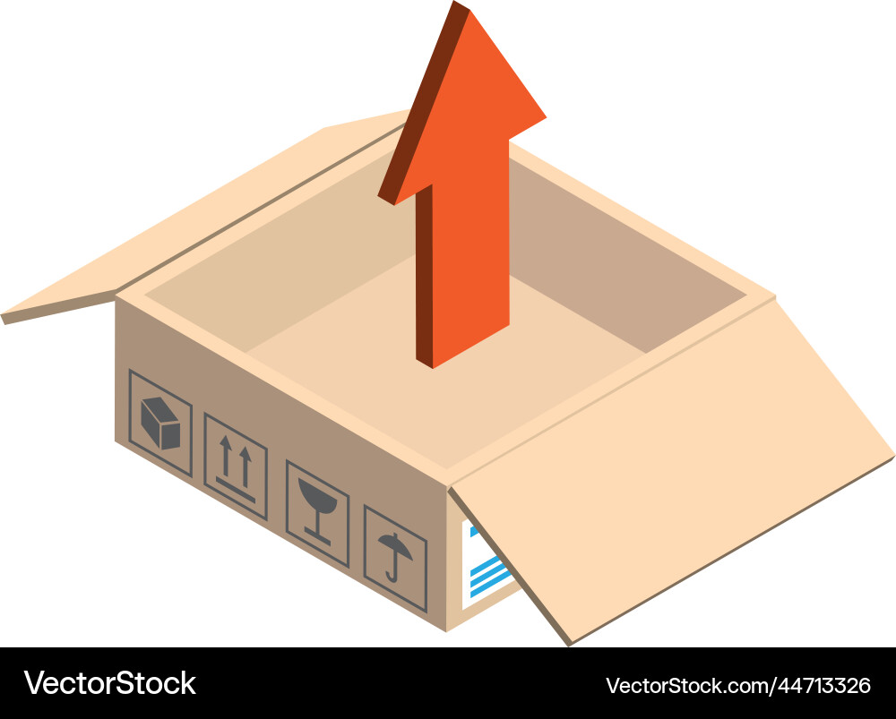 Open mailbox and up arrow in 3d isometric style vector image