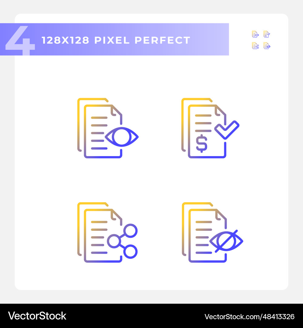 Pixel perfect gradient document line icons set Pixel perfect gradient document line icons set vector image