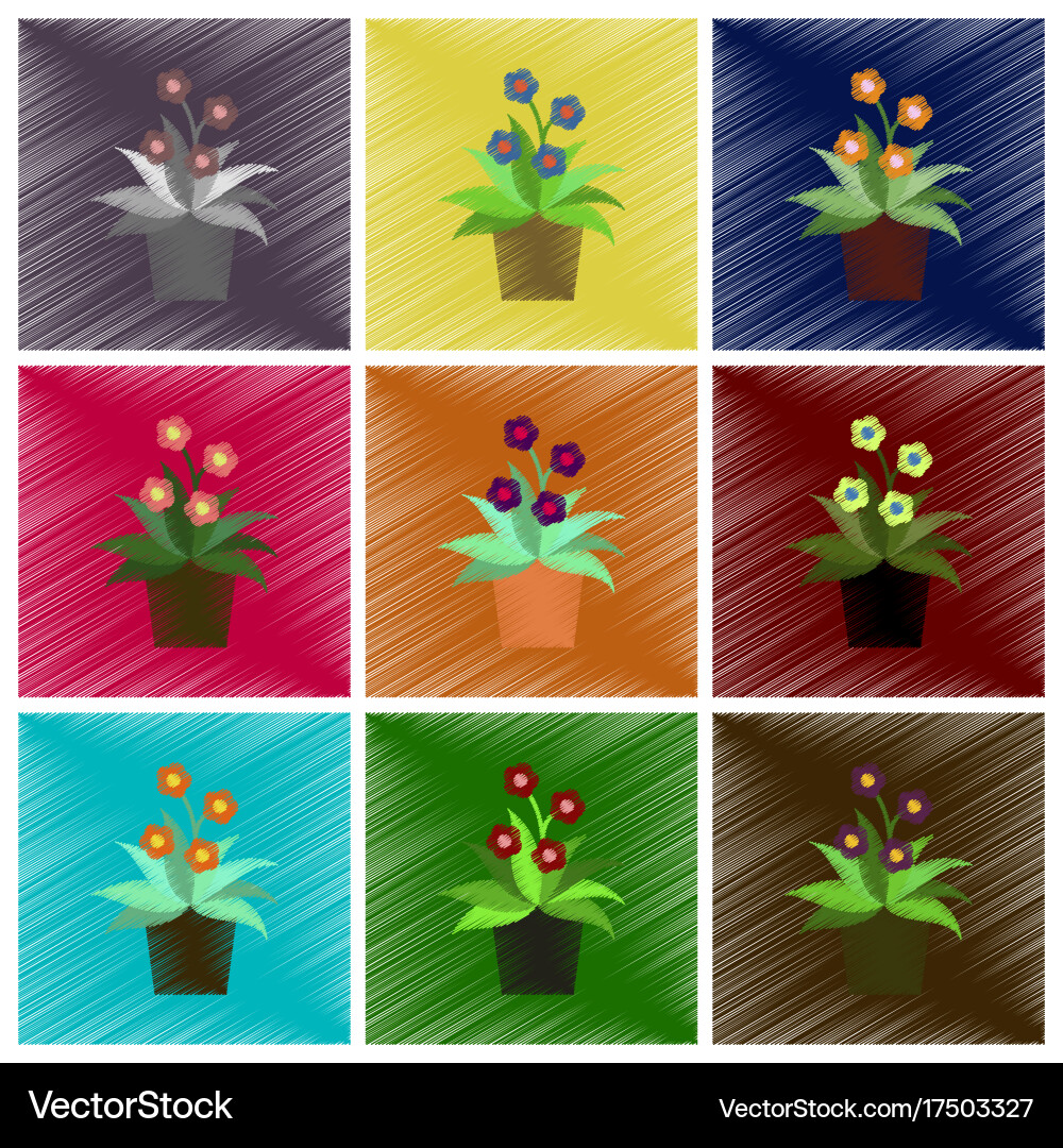 Assembly flat shading style icons ficus Vector Image