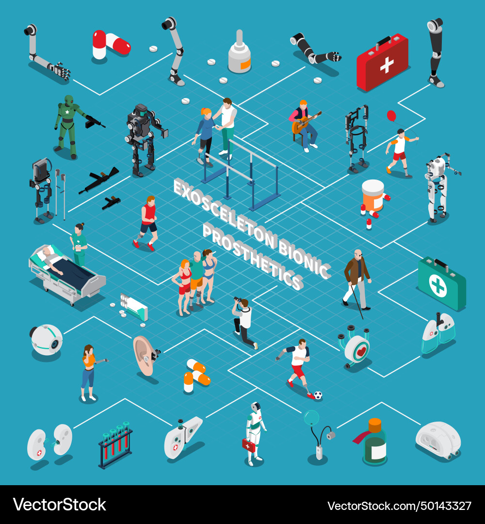 Exoskeleton isometric flowchart Vector Image