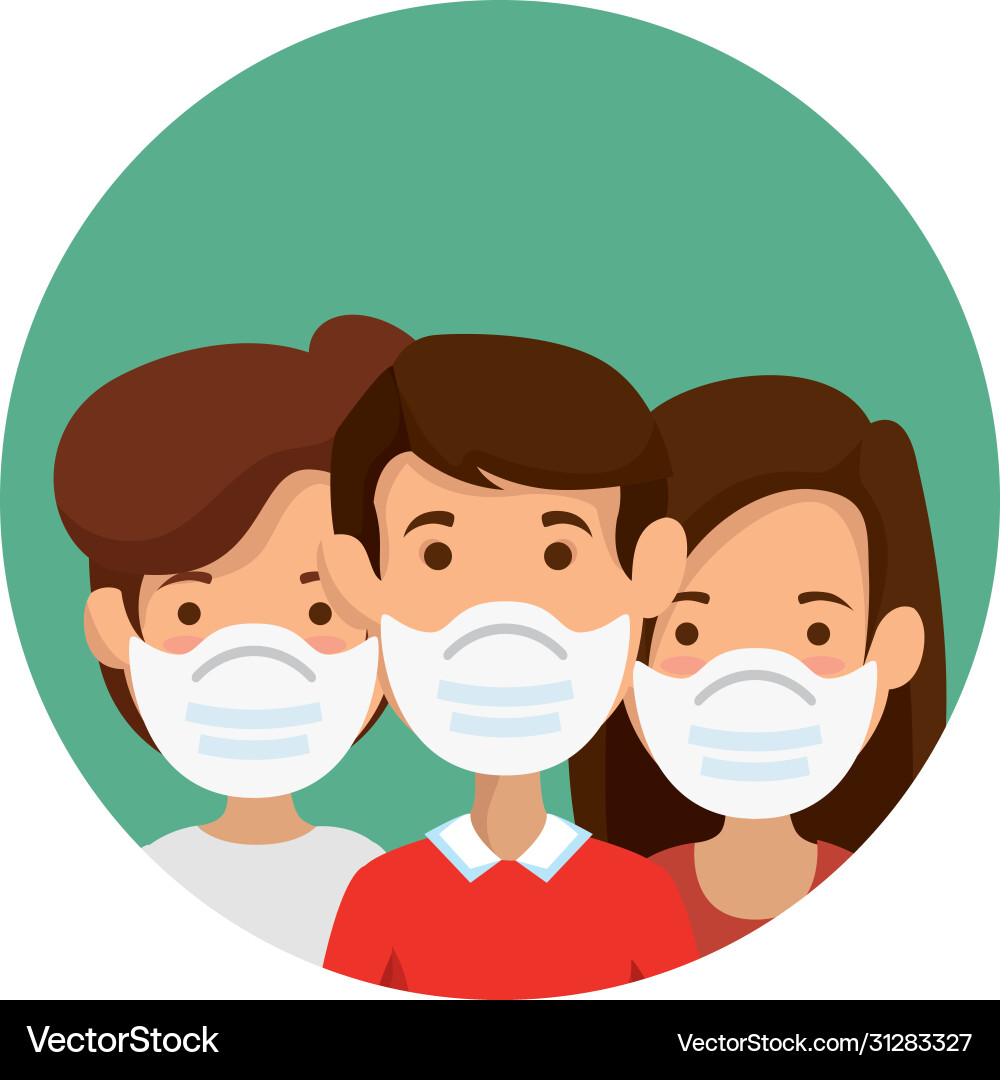 Group people using face mask in frame circular Group people using face mask in frame circular vector image