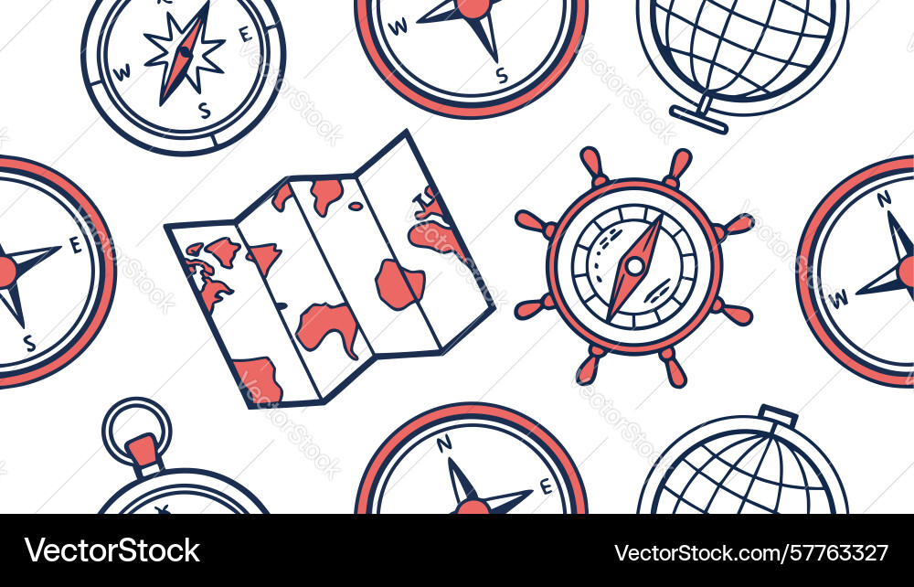 Nautical exploration map seamless pattern design vector image