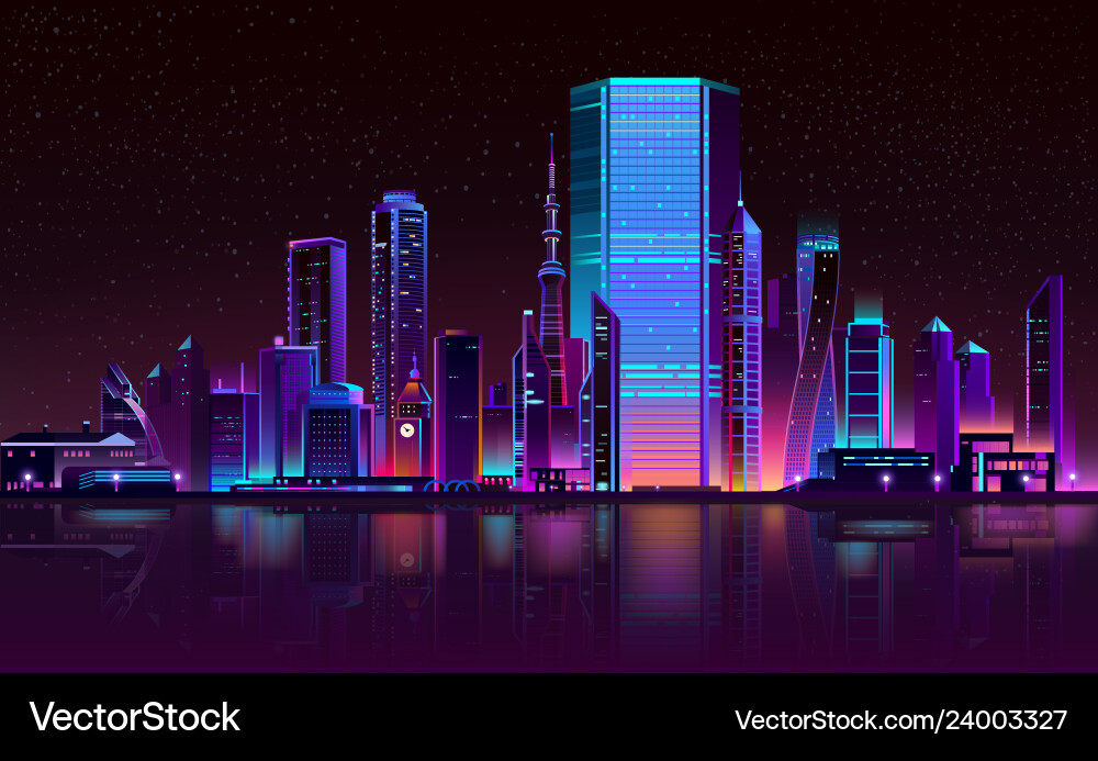 Neon City Nightscape vector image