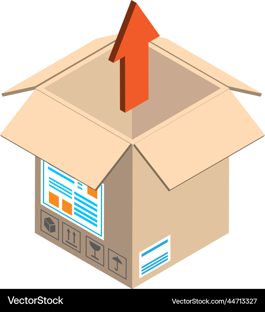 Open mailbox and up arrow in 3d isometric style vector image