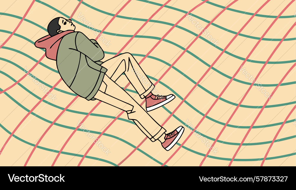Person walking on distorted grid abstract visual Vector Image