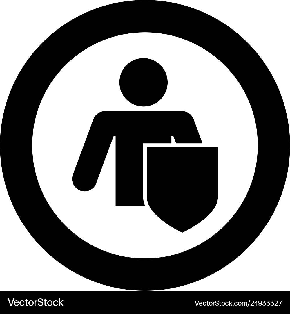 Stick man with shield protecting personal data Vector Image