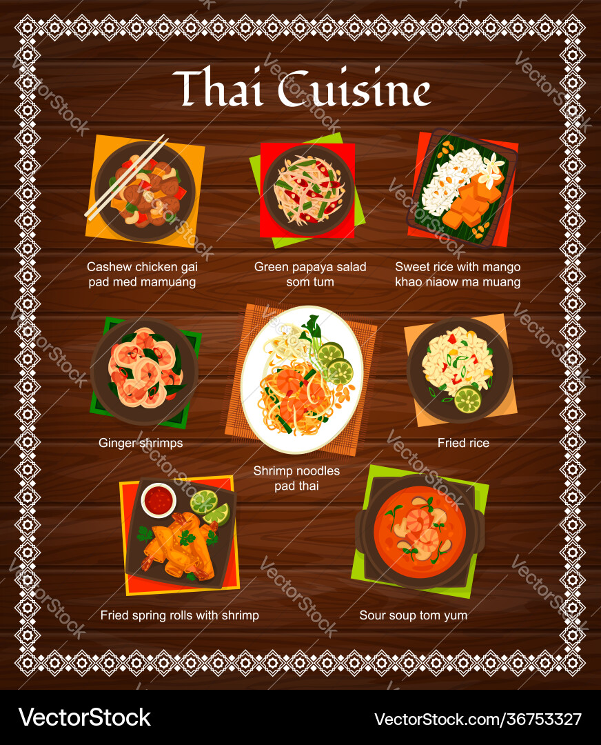 Thai Food Menu - Bunte Küche vektorbild