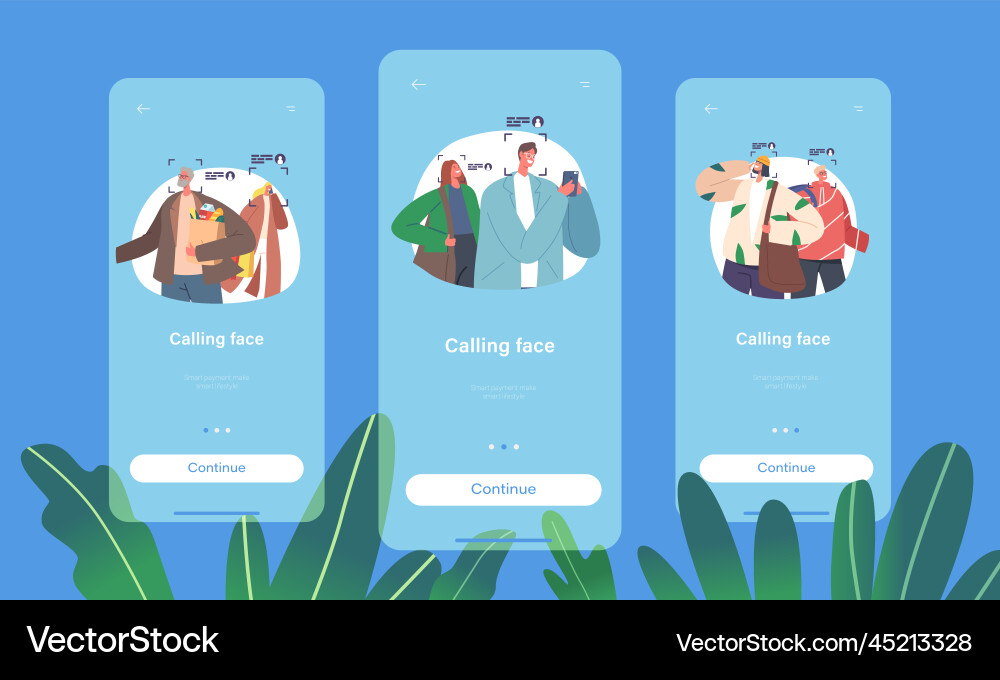 Calling face mobile app page onboard screen Calling face mobile app page onboard screen Vector Image