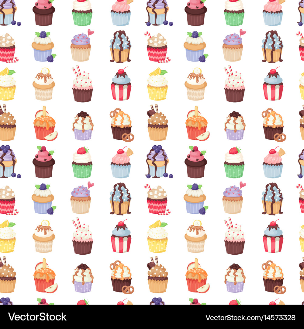 Cute Cupcakes and Muffins Pattern Vector Image