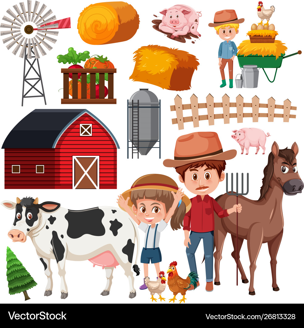 Set isolated objects theme farming Set isolated objects theme farming Vector Image