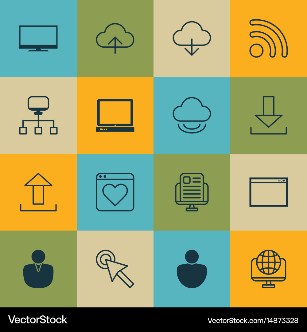 Set of 16 web icons includes display followed vector image