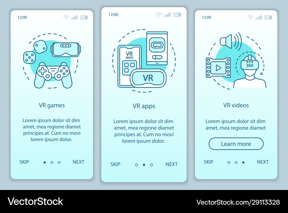 Virtual reality programs onboarding mobile app Virtual reality programs onboarding mobile app vector image
