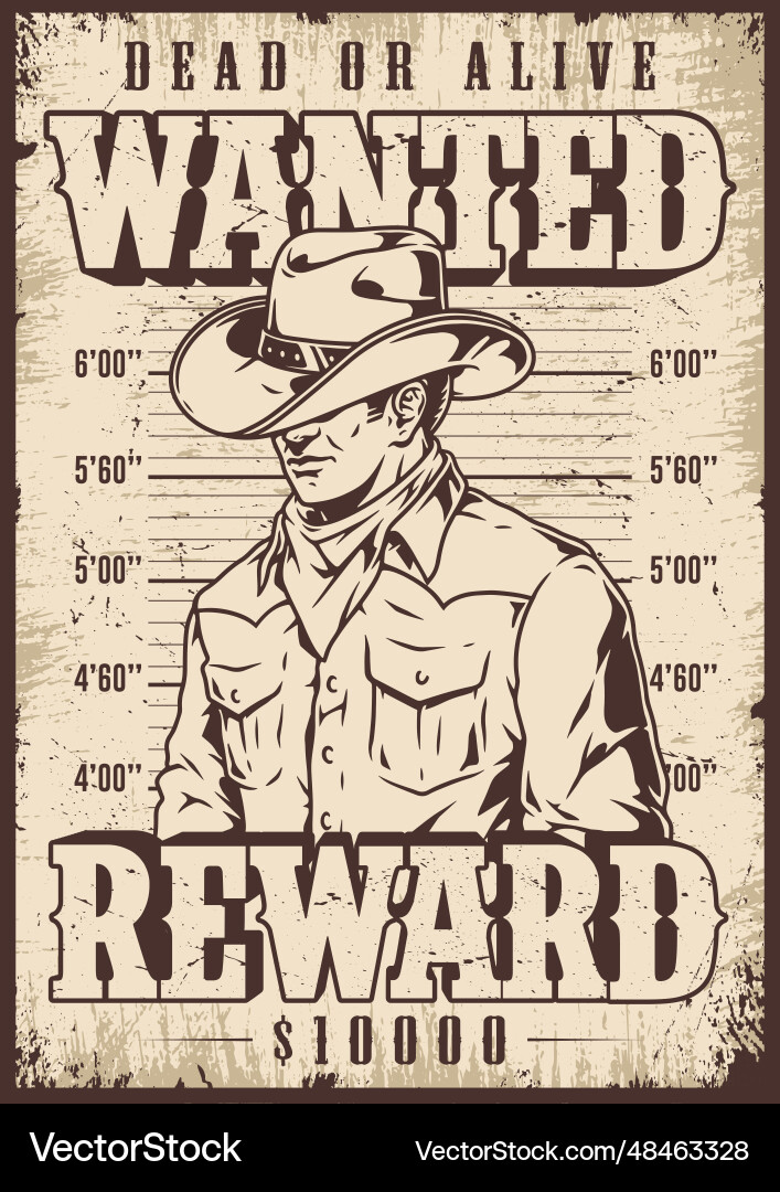 Wanted man vintage sticker monochrome Wanted man vintage sticker monochrome vector image