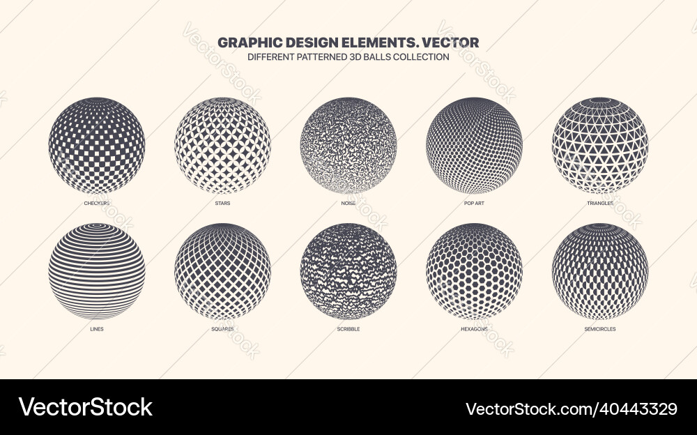 Assorted various patterned 3d balls set isolated Assorted various patterned 3d balls set isolated vector image