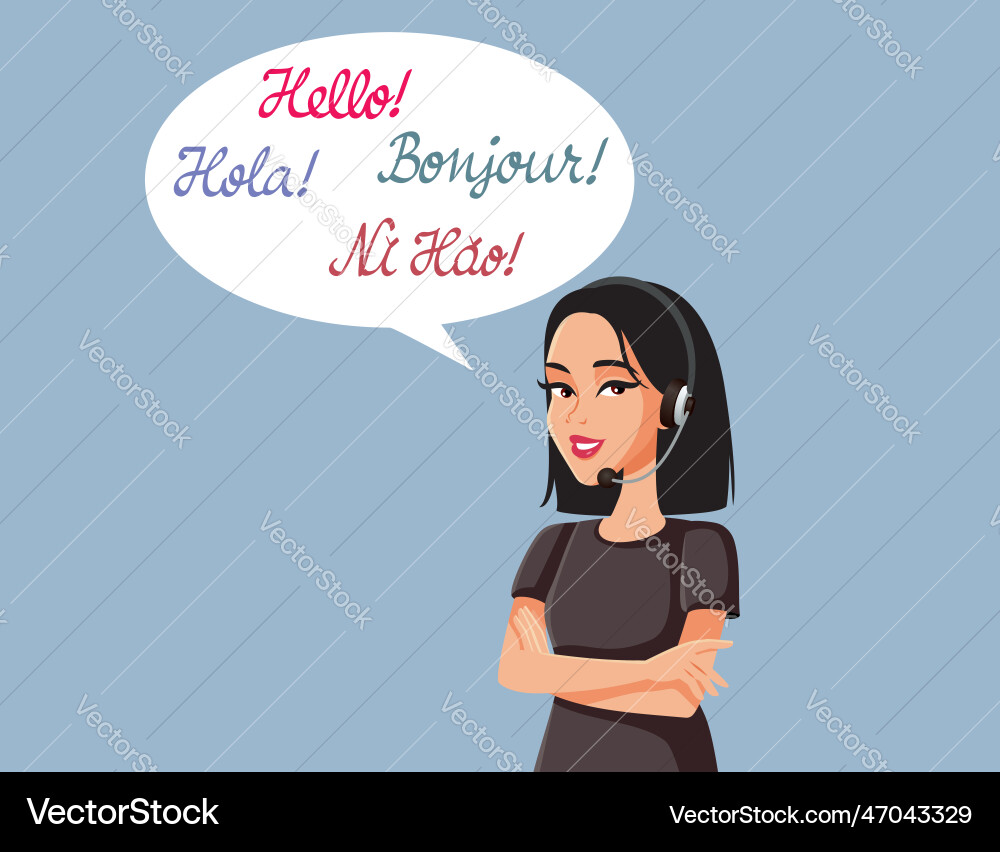 Call center worker saying hi in different Vector Image