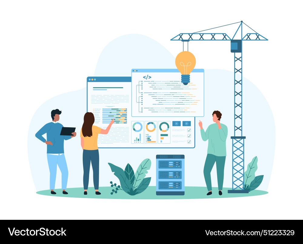 Creative solution or idea in coding by tiny people Creative solution or idea in coding by tiny people vector image