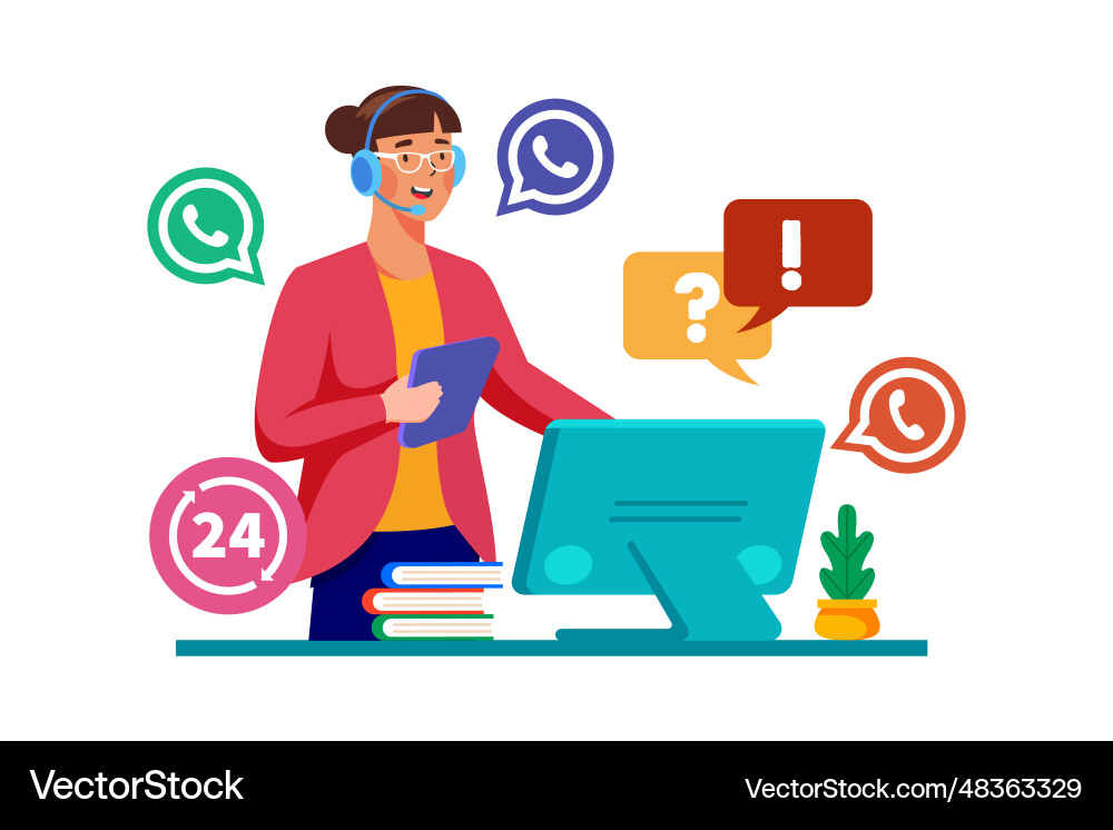 Emergency dispatcher handling multiple Vector Image
