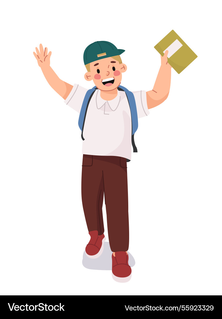Happy schoolboy feiert Erfolg Happy schoolboy feiert Erfolg vektorbild