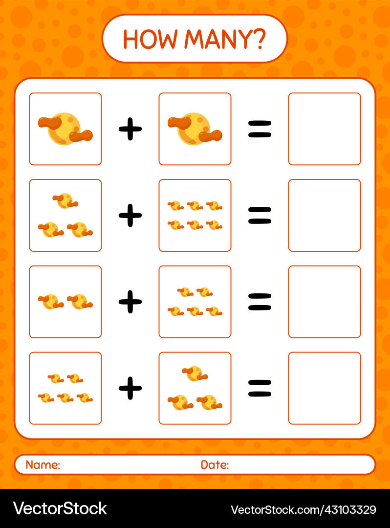 How many counting game with full moon worksheet How many counting game with full moon worksheet vector image