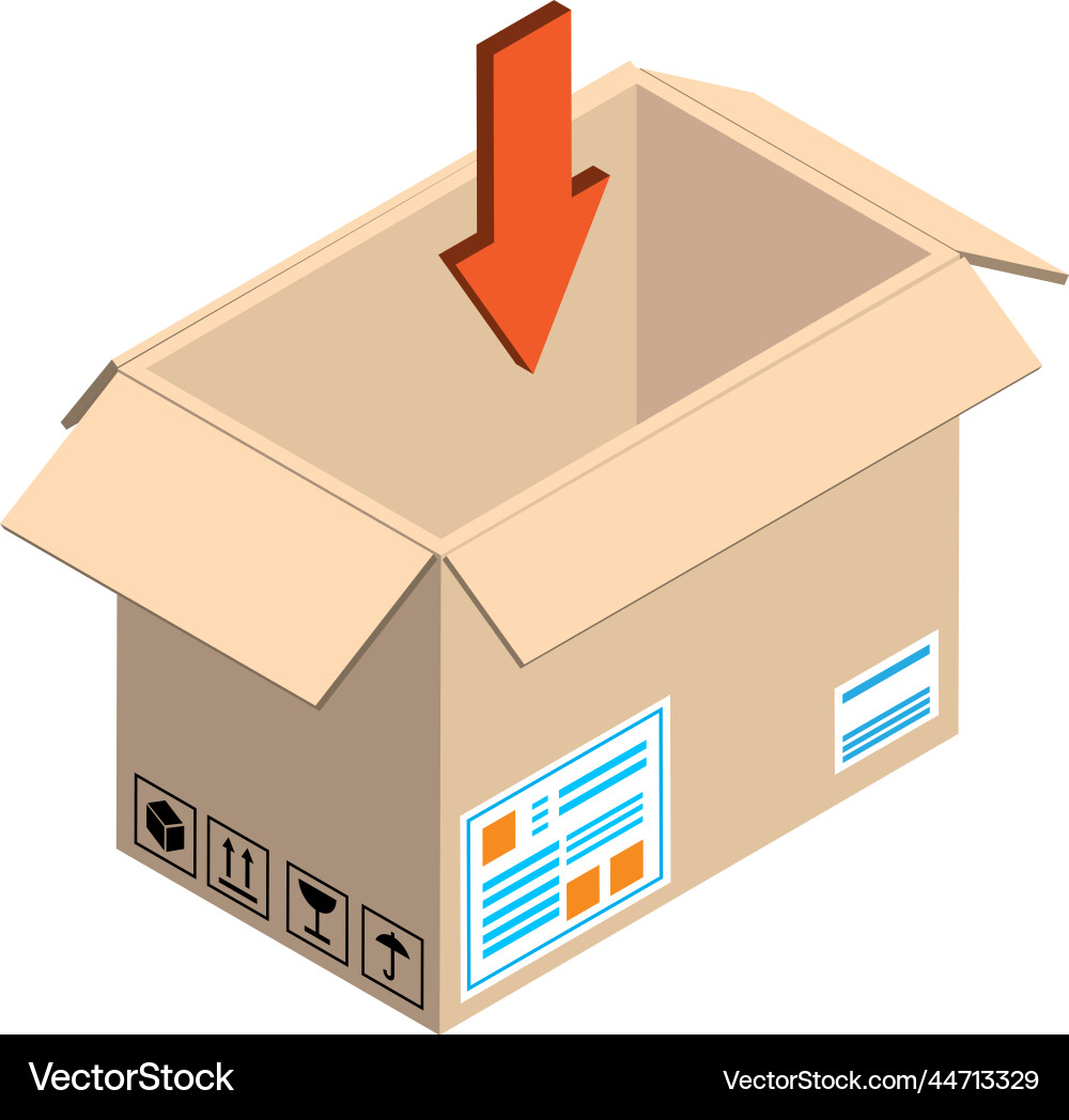 Open mailbox and down arrow in 3d isometric style vector image