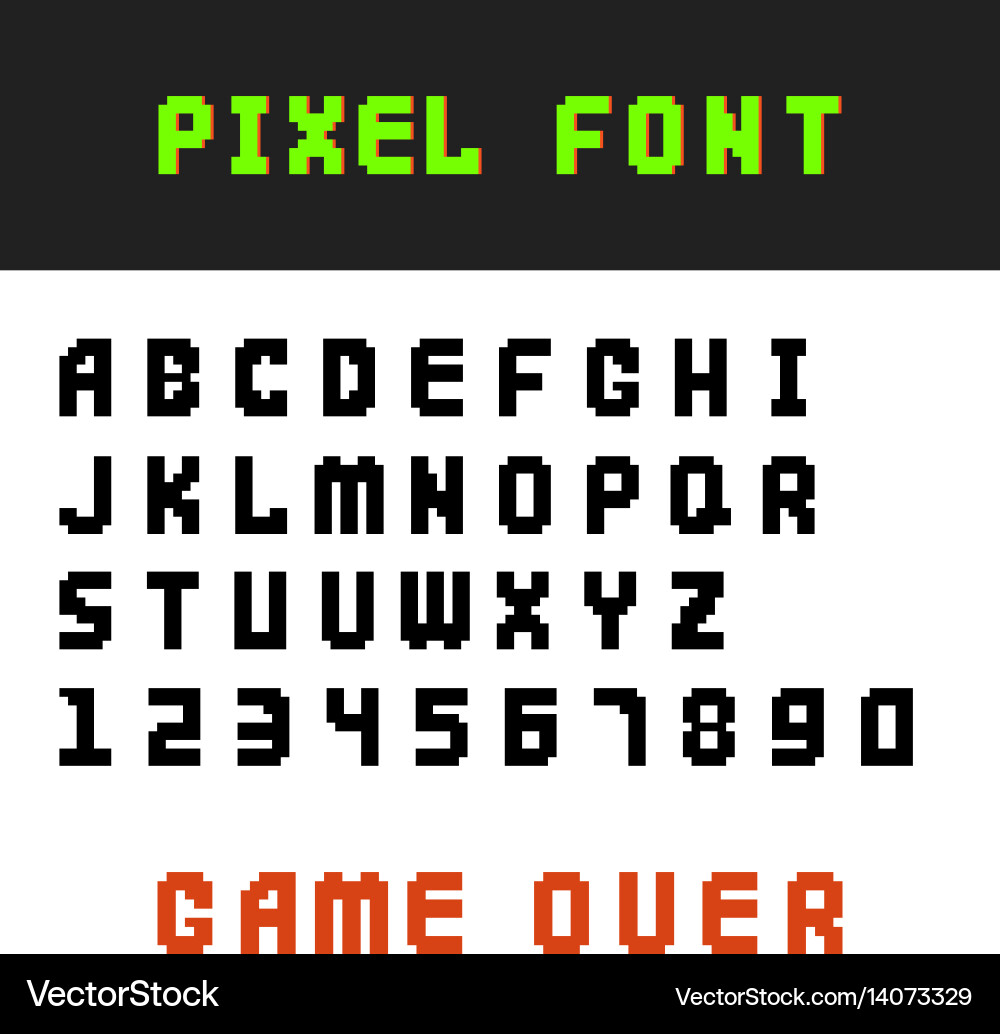 Pixel retro font video computer game design 8 bit Vector Image