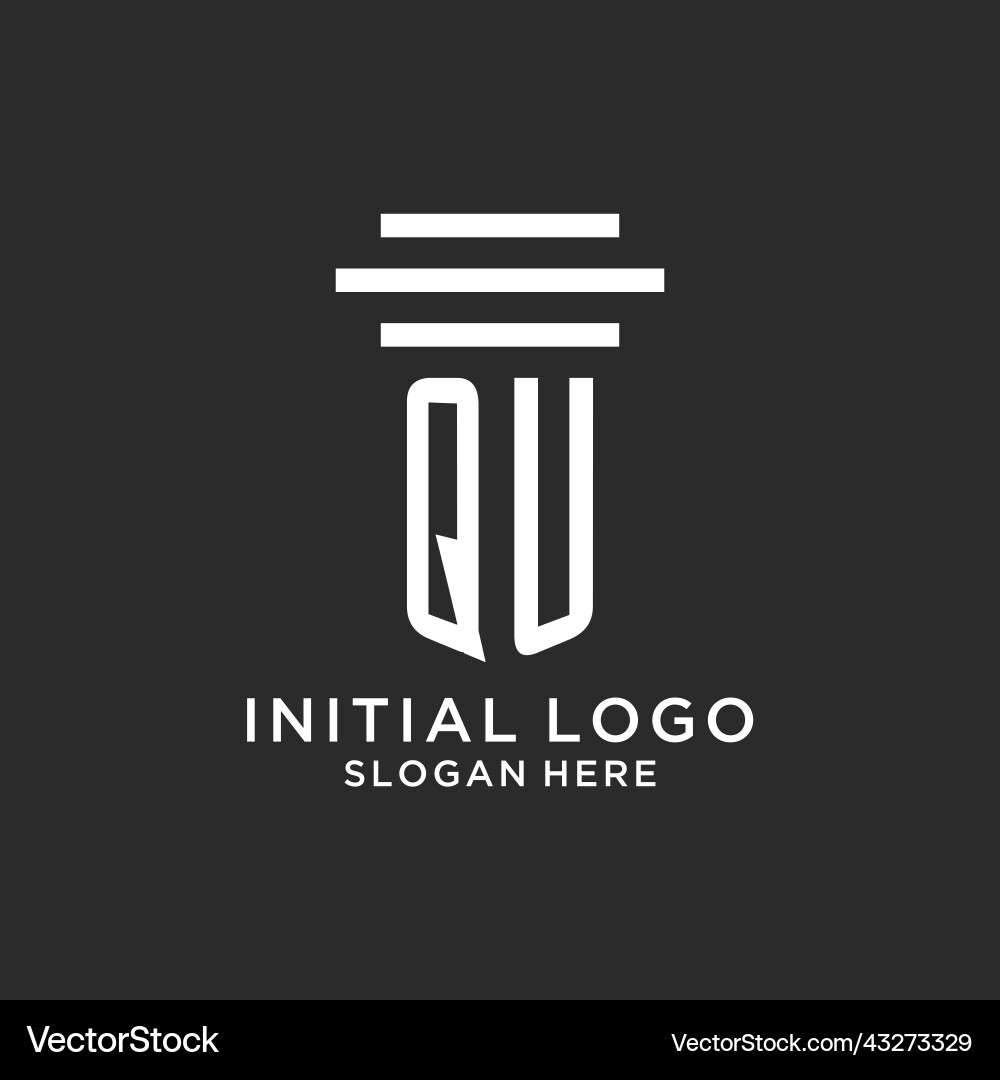 Qu initials with simple pillar logo design vector image