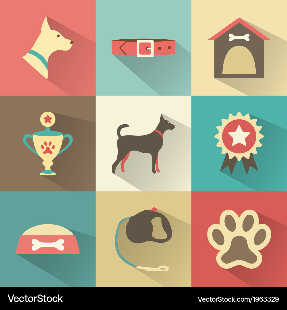 Retro Dog Icon Set Vector Image
