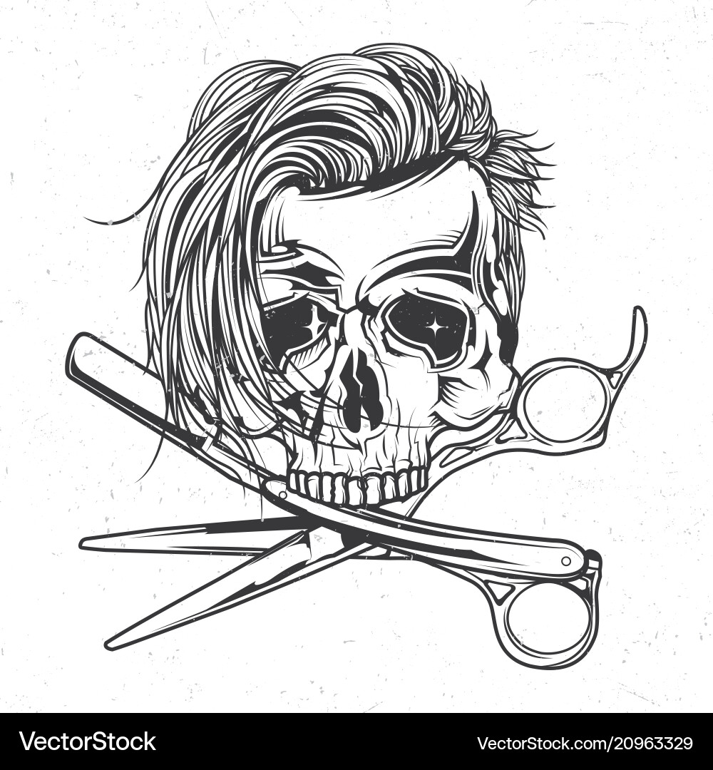 Skull with Razor and Scissors vector image