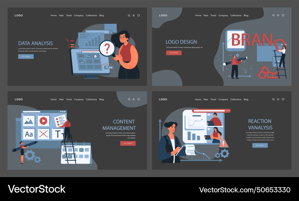 Content creation web banner or landing page dark Content creation web banner or landing page dark vector image